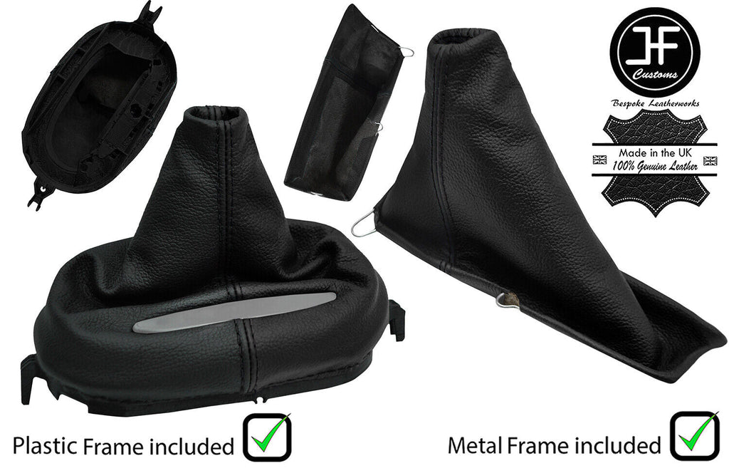 BLACK & BLACK REAL LEATHER AUTO GAITER SET+PLASTIC FRAME FOR CORVETTE C5 97-04