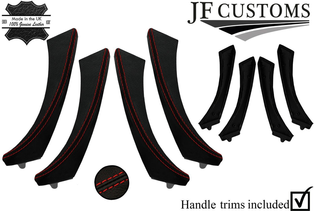 RED STITCH LEATHER 4X FRONT REAR DOOR HANDLE TRIM + COVERS FOR BMW E90 E91