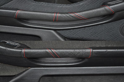 FITS BMW E39 1995-2003 red stitching 2X DOOR HANDLE COVERS BLACK LEATHER