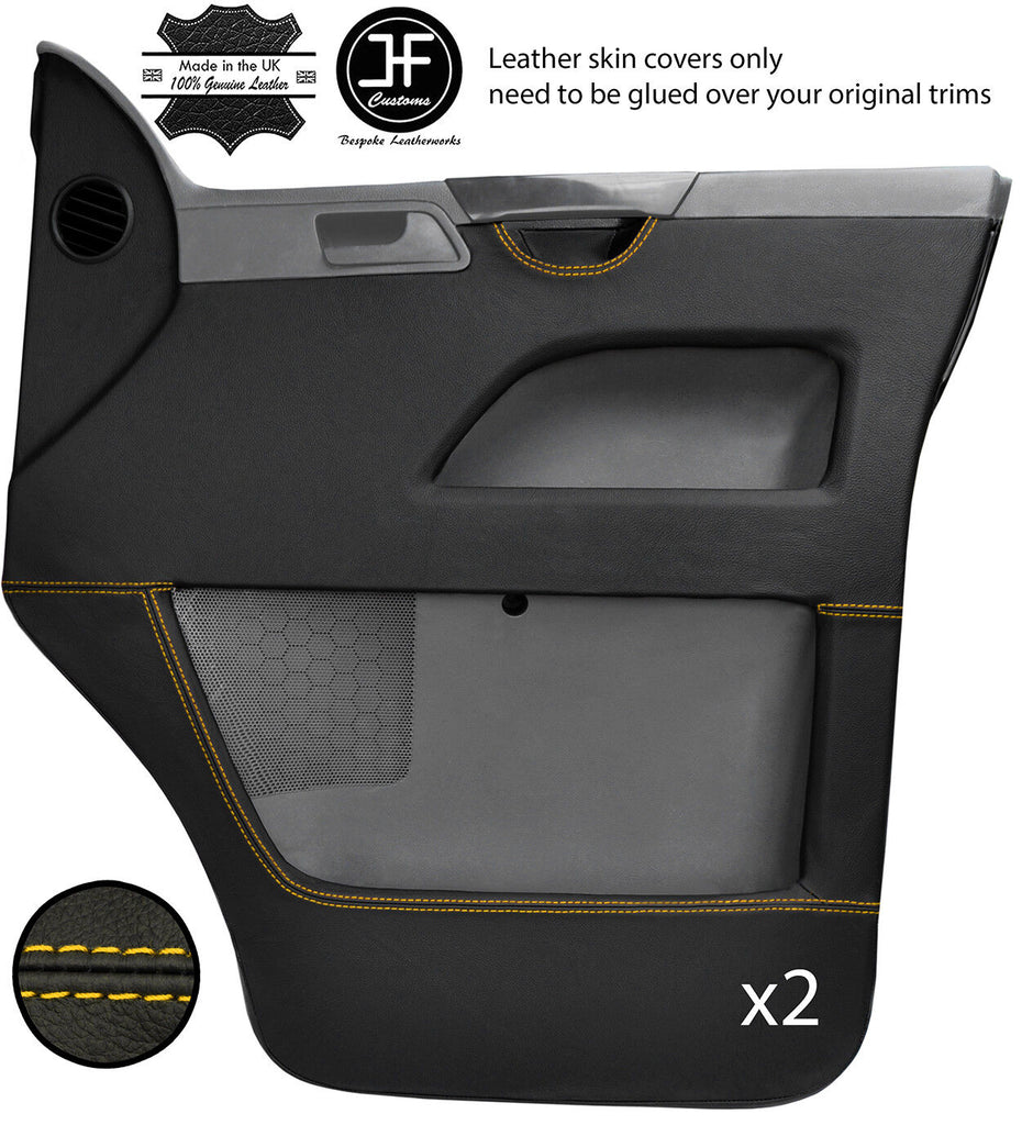 YELLOW STITCH 2X FRONT DOOR CARD LEATHER COVERS FOR VW T5 TRANSPORTER CARAVELLE