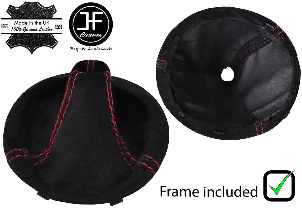 RED STITCH SUEDE MANUAL GEAR GAITER WITH PLASTIC FRAME FOR FIAT 500 2007-2015