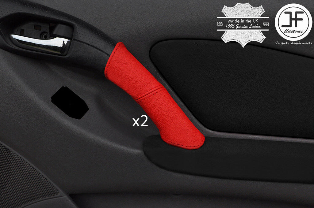 RED REAL LEATHER 2X FRONT DOOR HANDLE COVERS FITS TOYOTA CELICA MK7 1999-05