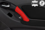 RED REAL LEATHER 2X FRONT DOOR HANDLE COVERS FITS TOYOTA CELICA MK7 1999-05