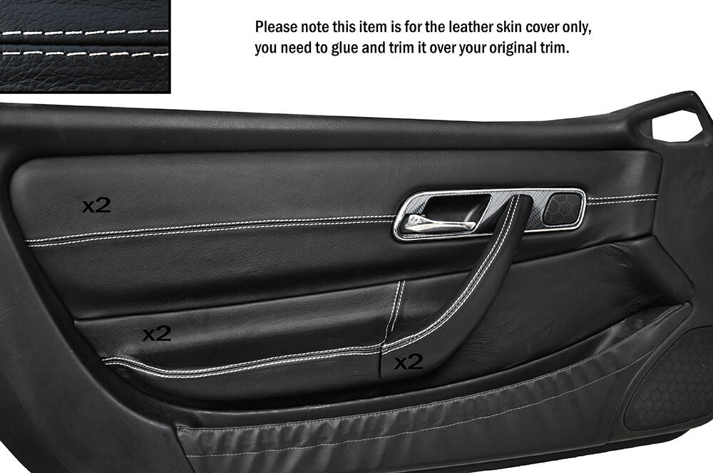 WHITE STITCH 2X FRONT DOOR CARD TRIMS SKIN COVERS FITS MERCEDES SLK R170 96-04