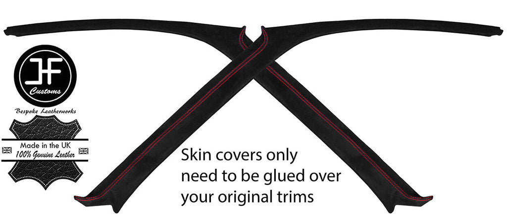 RED STITCH 2X A PILLAR REAL SUEDE COVERS FITS HONDA CRX 1988-1992 CUSTOM NEW