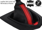 BLACK & RED  STRIPE TOP GRAIN REAL LEATHER GEAR GAITER FITS PEUGEOT RCZ 09-15