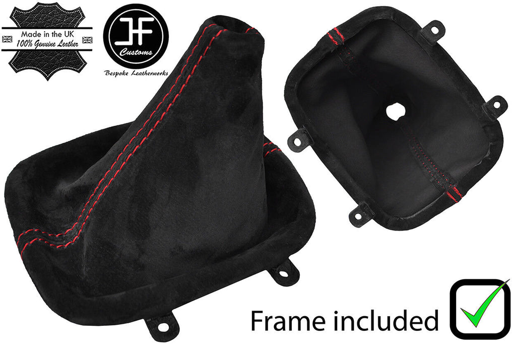 RED STITCHING REAL SUEDE GEAR GAITER+PLASTIC FRAME FITS NISSAN S13 1988-1993