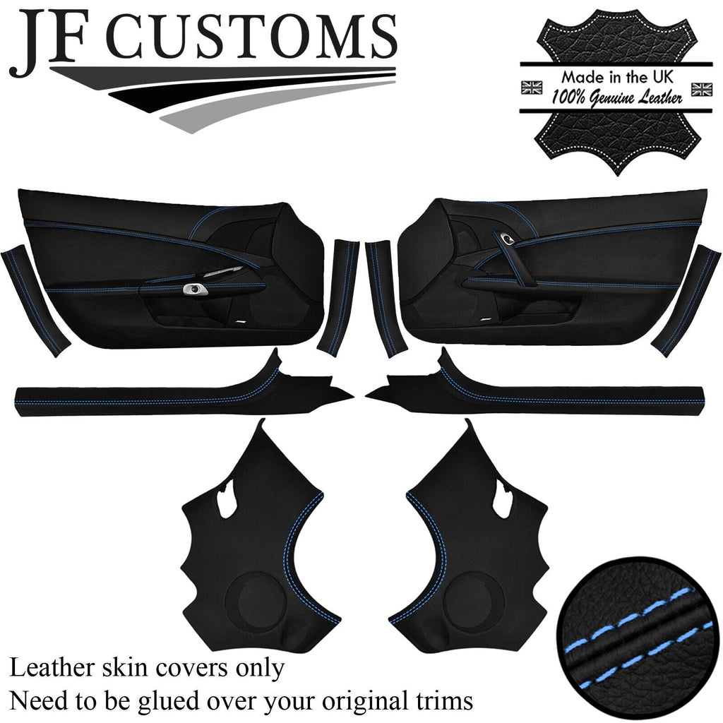 L BLUE STITCH LEATHER COVERS FOR CORVETTE C6 05-13 INTERIOR DOOR RECOVERY KIT