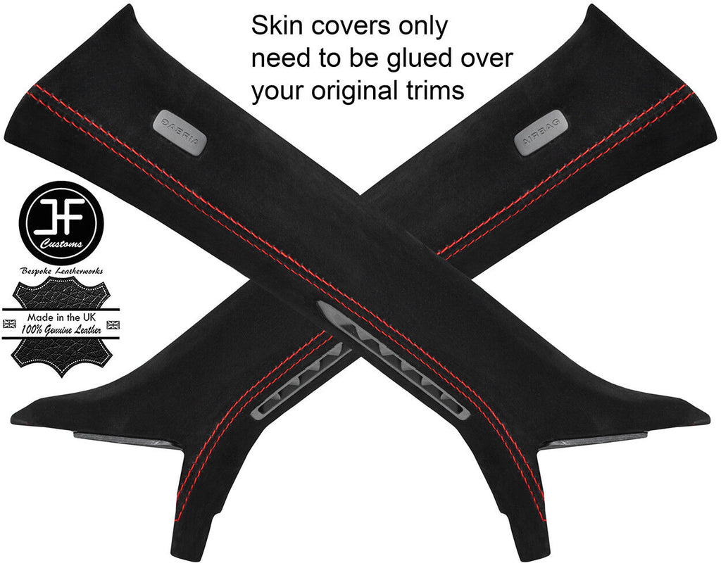 RED STITCH 2X A PILLAR REAL SUEDE COVERS FITS AUDI TT MK3 COUPE 2015-2019