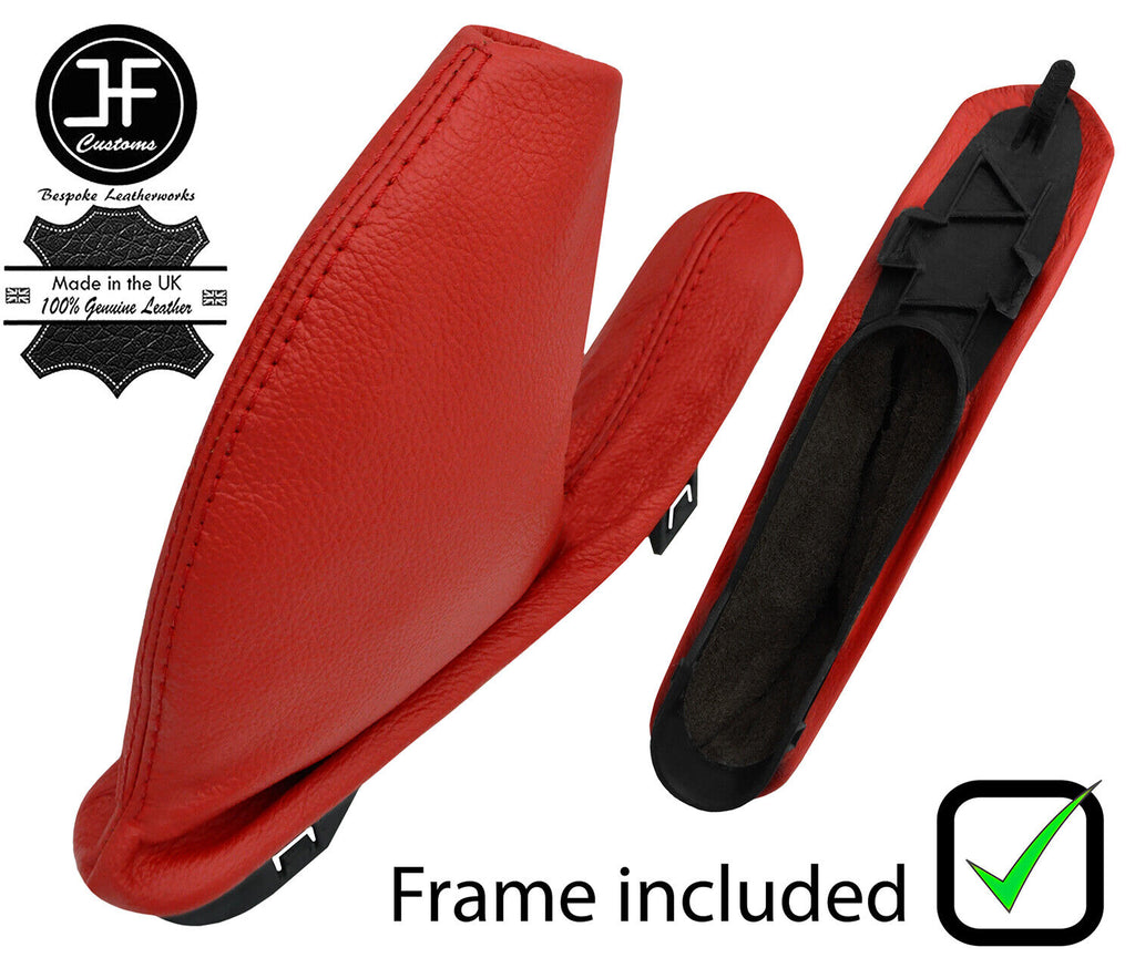 RED REAL LEATHER HANDBRAKE GAITER+PLASTIC FRAME FOR ROVER 75 1999-2005
