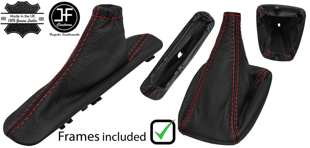 RED STITCH LEATHER GAITER SET + PLASTIC FRAME FITS ALFA ROMEO GIULIETTA 10-18