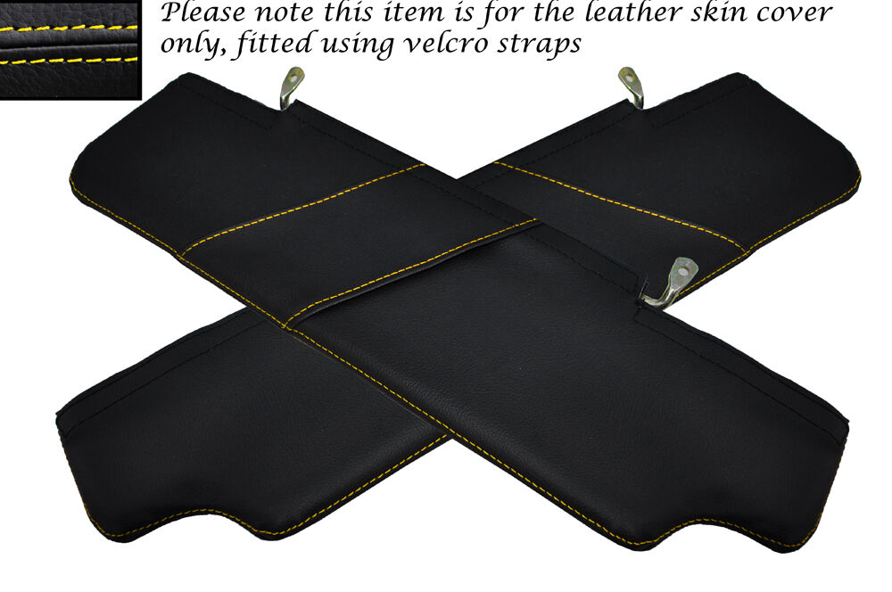 YELLOW STITCH 2X SUN VISORS LEATHER COVERS FITS LAND ROVER DEFENDER 2007-2014