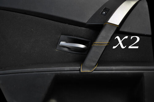 YELLOW STITCH FITS BMW 5 SERIES E60 E61 03-06 2X REAR DOOR HANDLE LEATHER COVERS