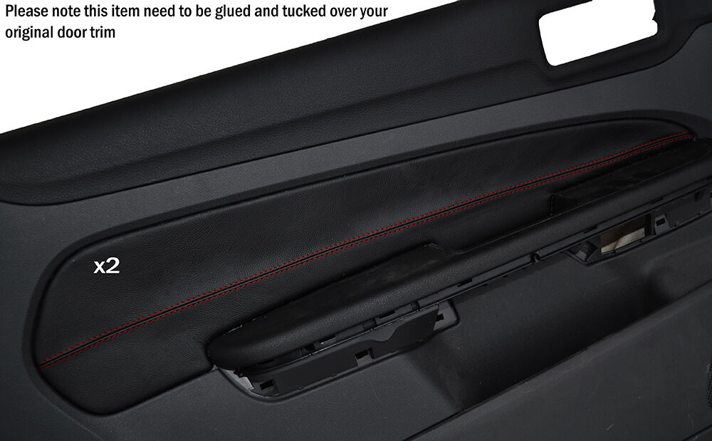 RED STITCH 2X FRONT DOOR CARD TRIM SKIN COVERS FITS FORD FOCUS MK3 05-08 3 DR