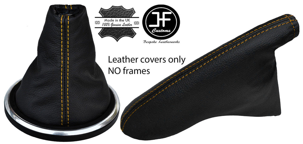 YELLOW STITCHING LEATHER GEAR & HANDBRAKE GAITER SET FITS FORD FIESTA MK6 02-08