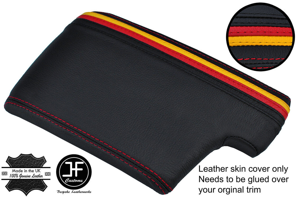 RED STITCH GERMAN LONG STRIPES LEATHER ARMREST COVER FOR BMW 3 F30 F31 12-15