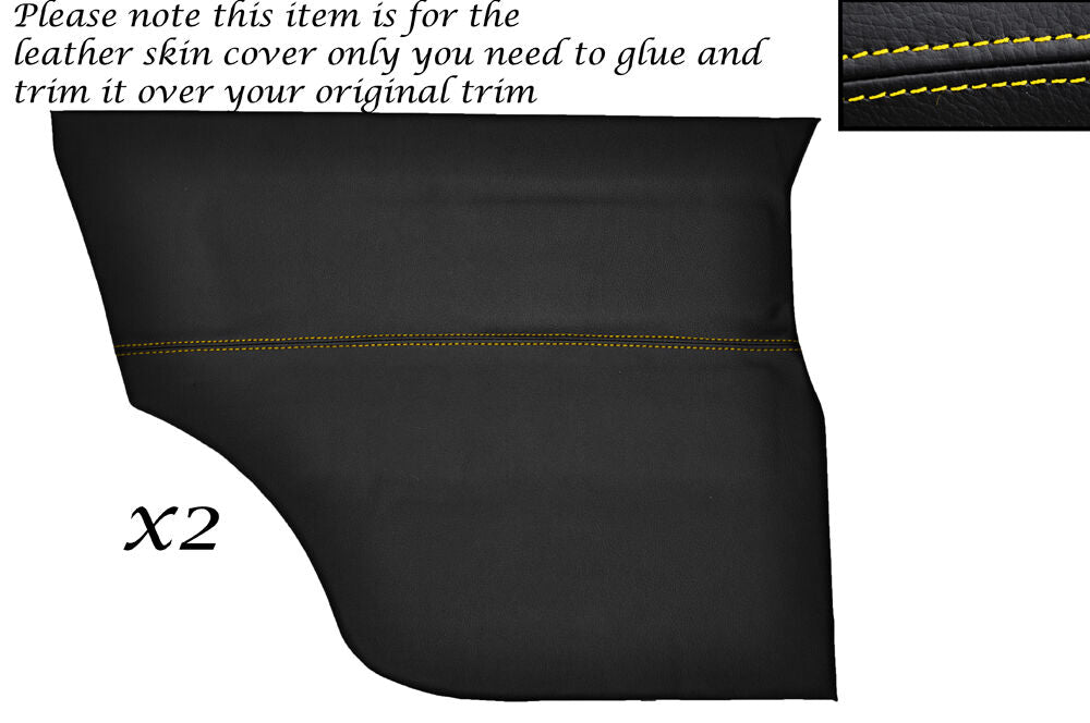 YELLOW STITCH 2X REAR DOOR CARDS LEATHER SKIN COVERS FITS MINI CLASSIC COOPER