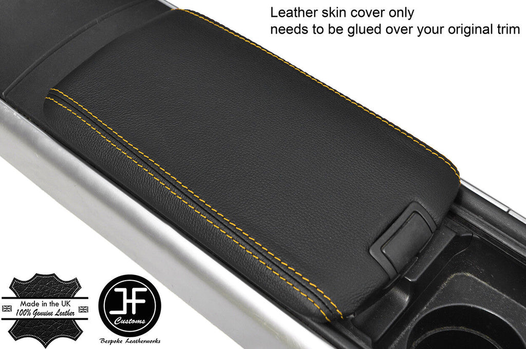 YELLOW STITCH TOP GRAIN REAL LEATHER FRONT ARMREST COVER FITS MAZDA RX8 03-12