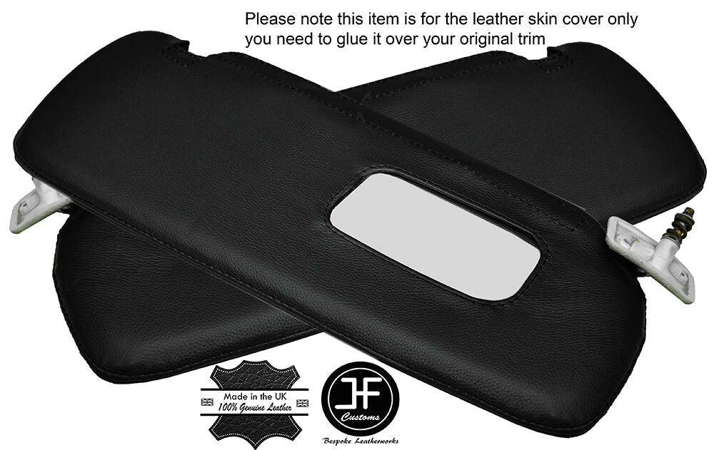 BLACK STITCHING 2X SUN VISORS LEATHER COVERS FITS SAAB CLASSIC 900 CUSTOM NEW