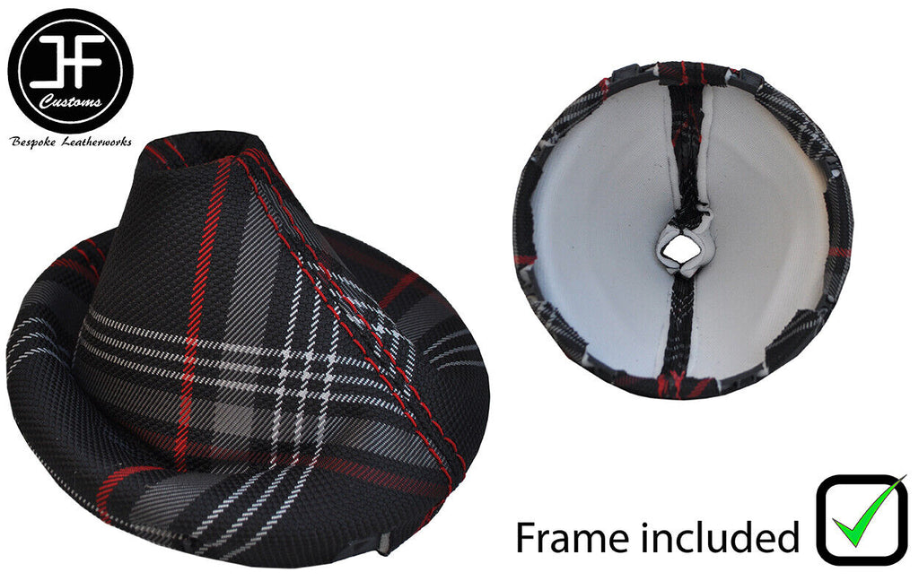 RED STITCH TARTAN FABRIC GEAR GAITER+PLASTIC FRAME FOR VW T5 TRANSPORTER 2T