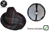 RED STITCH TARTAN FABRIC GEAR GAITER+PLASTIC FRAME FOR VW T5 TRANSPORTER 2T