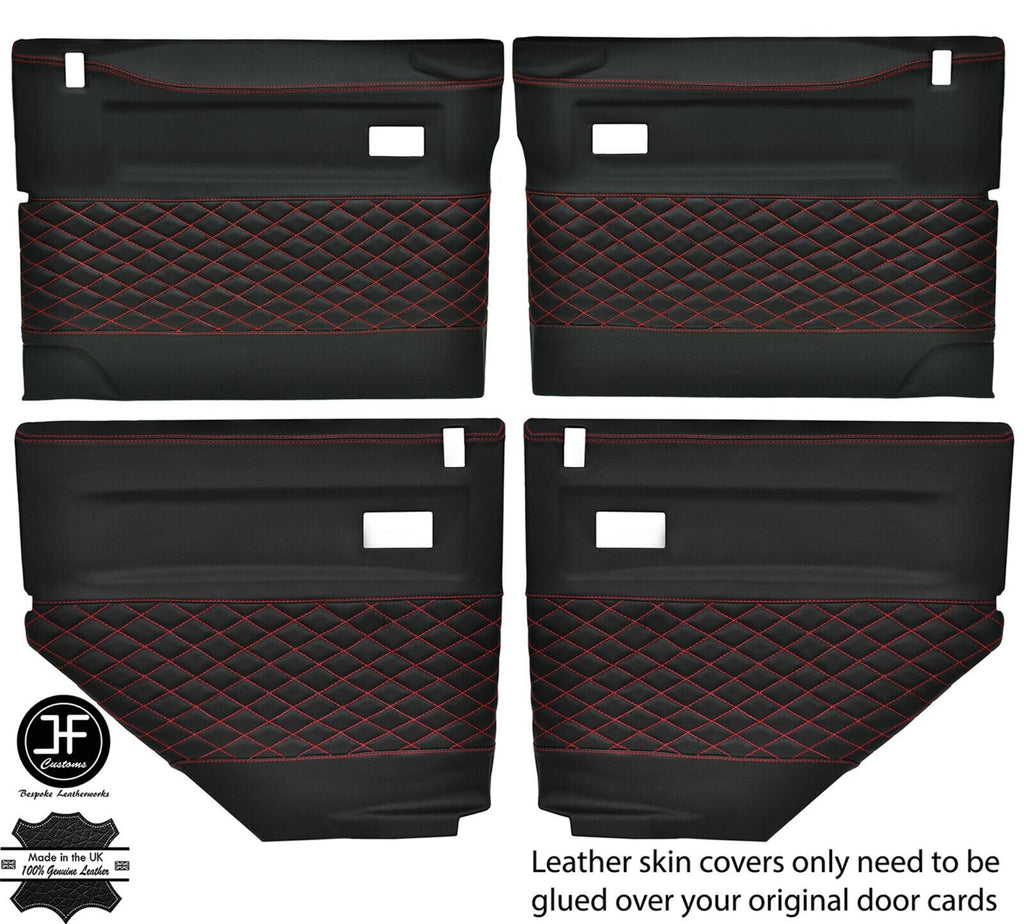 RED DIAMOND STITCH 4X DOOR CARD LEATHER COVERS FOR LAND ROVER DEFENDER  110
