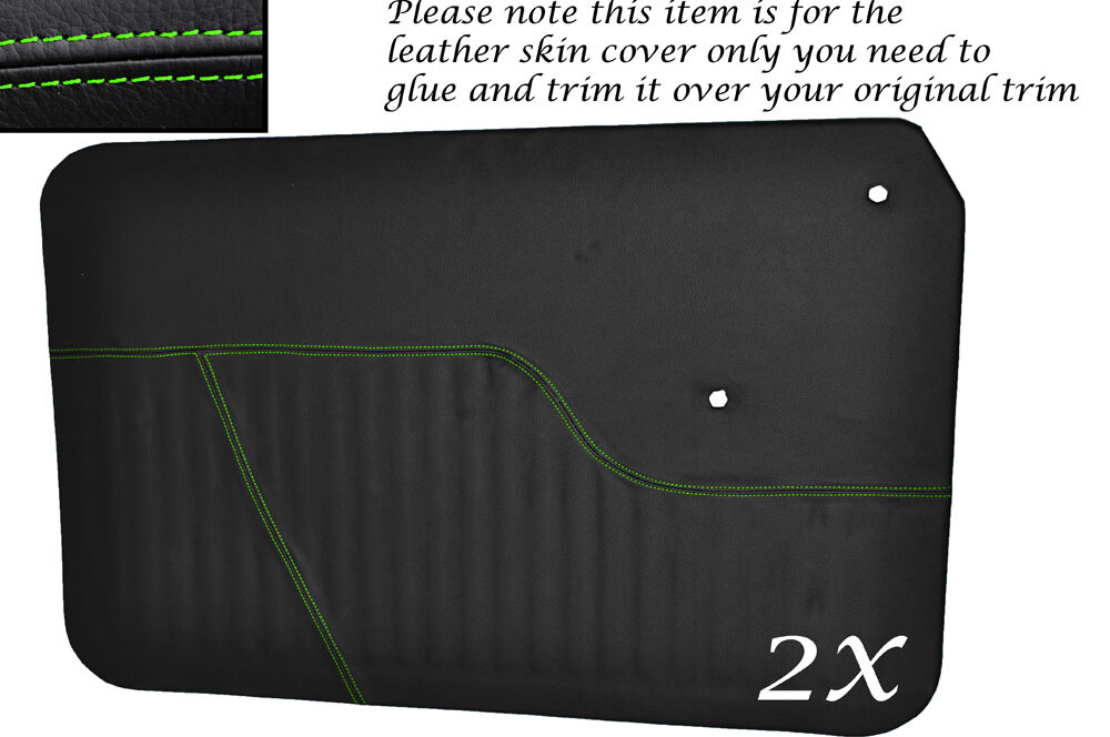 GREEN  STITCH 2X FRONT DOOR CARDS LEATHER COVERS FITS MORRIS MINOR 1000 55-71