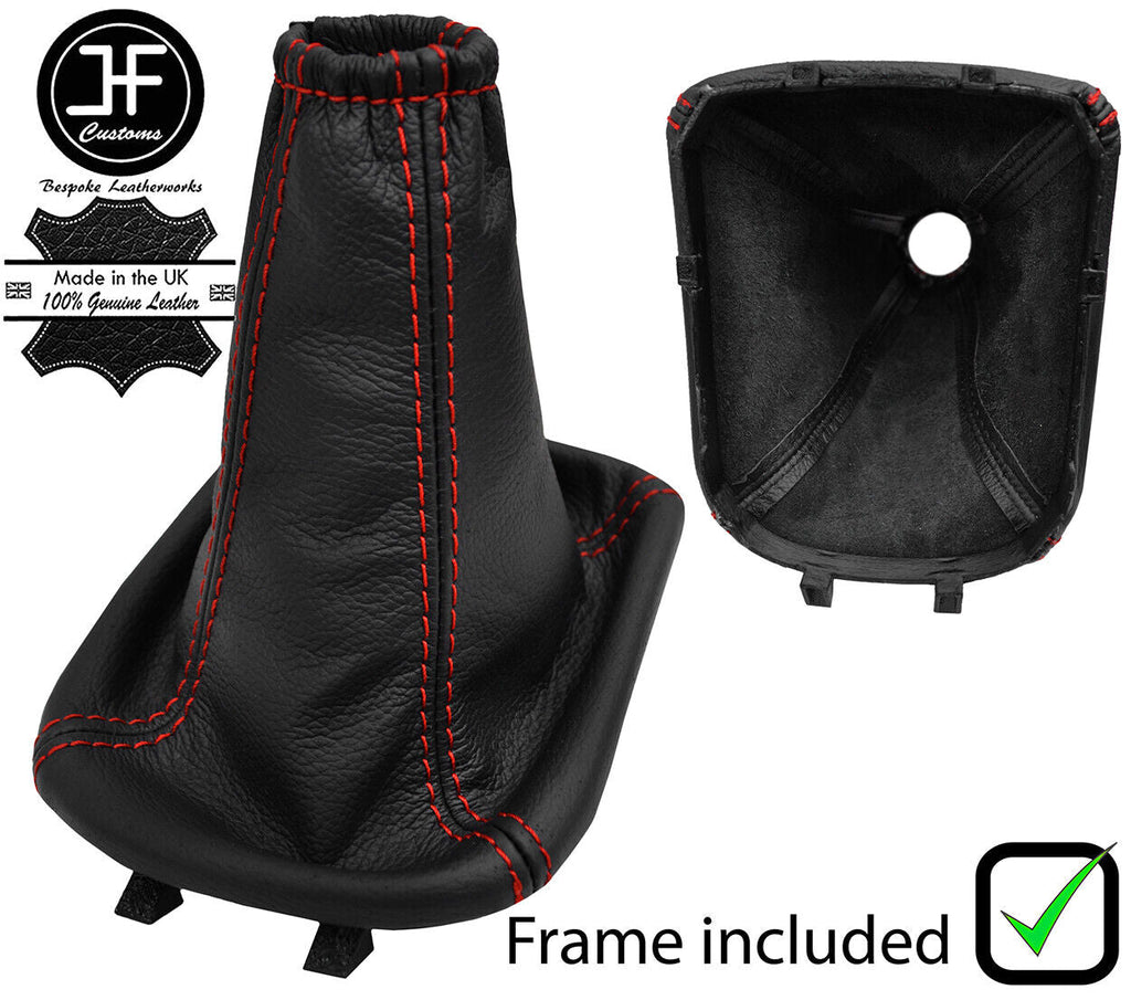 RED STITCH LEATHER MANUAL GEAR GAITER+PLASTIC FRAME FITS CHEVROLET AVEO 02-08