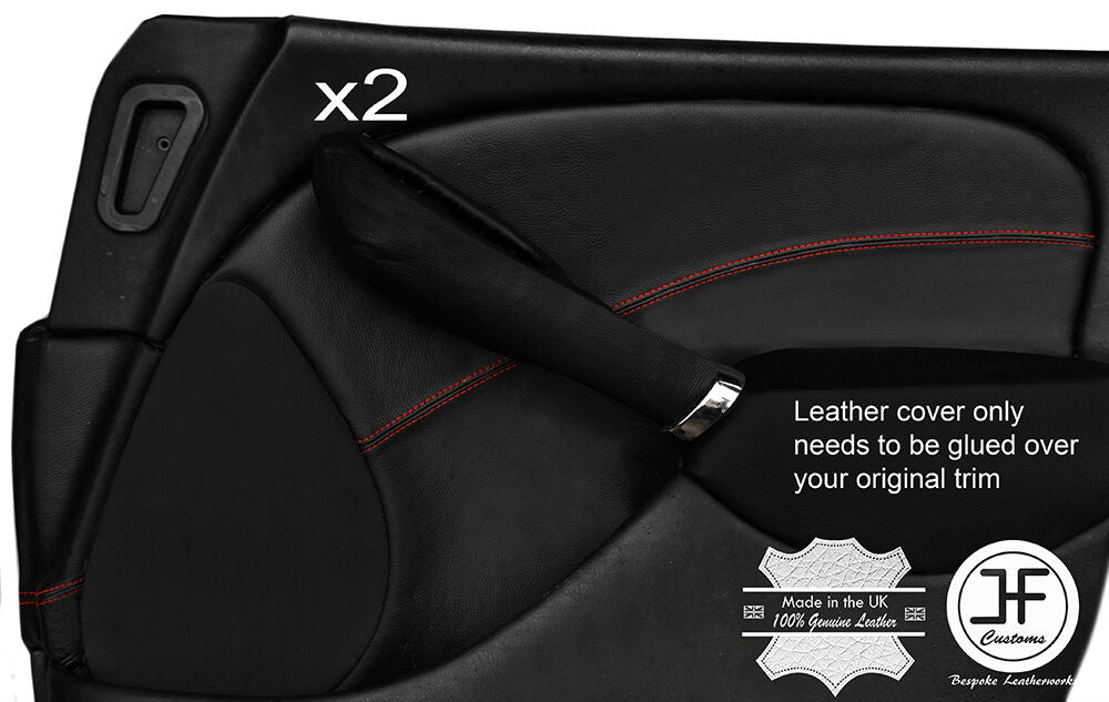RED STITCH 2X FRONT DOOR CARD TRIM LEATHER COVERS FOR ROVER 75 & MG ZT 99-05