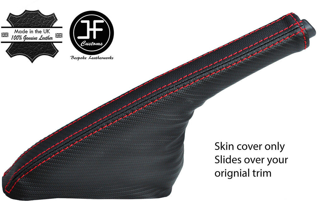 RED STITCHING CARBON FIBER VINYL SLIM HANDBRAKE GAITER FITS FIAT 500 2007-2017