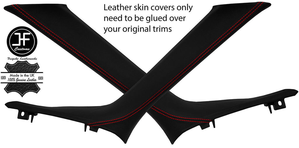 RED STITCH 2X A PILLAR REAL LEATHER COVERS FITS FIAT 500L 500 L 2012-2018