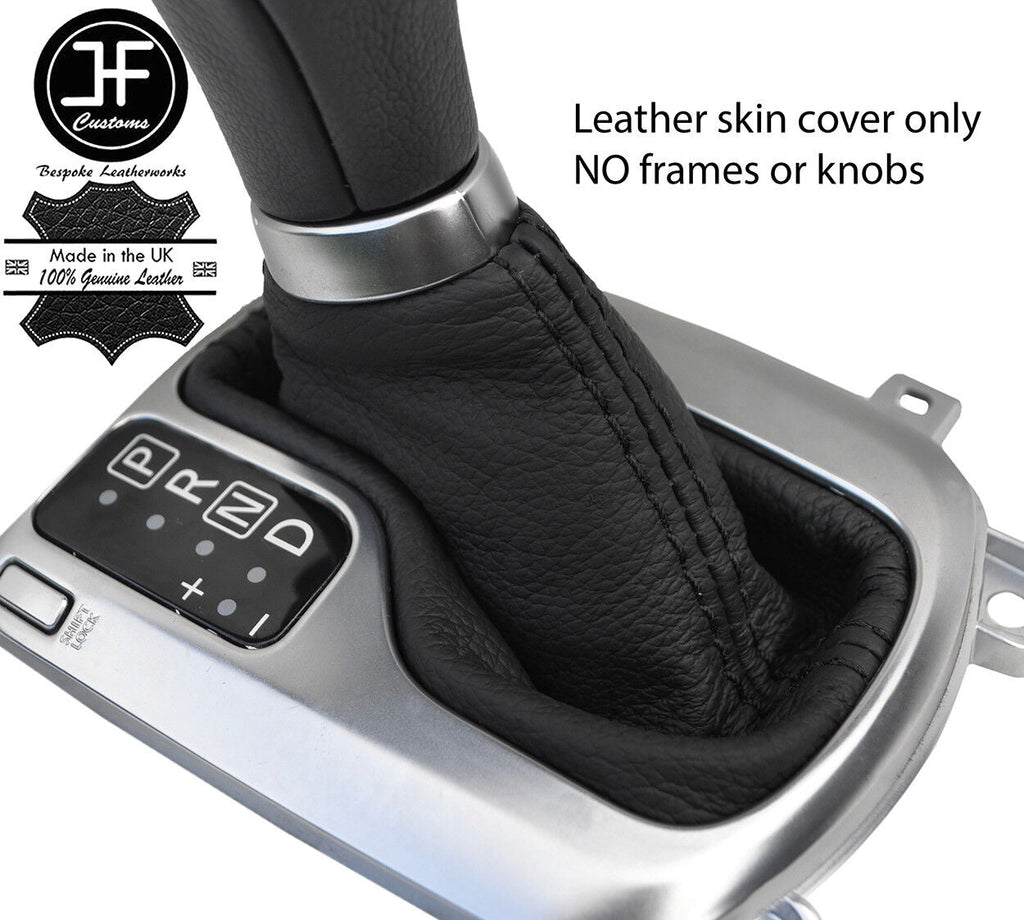 BLACK STITCH TOP GRAIN LEATHER AUTOMATIC GEAR GAITER FOR INFINITI Q60 2013-2016
