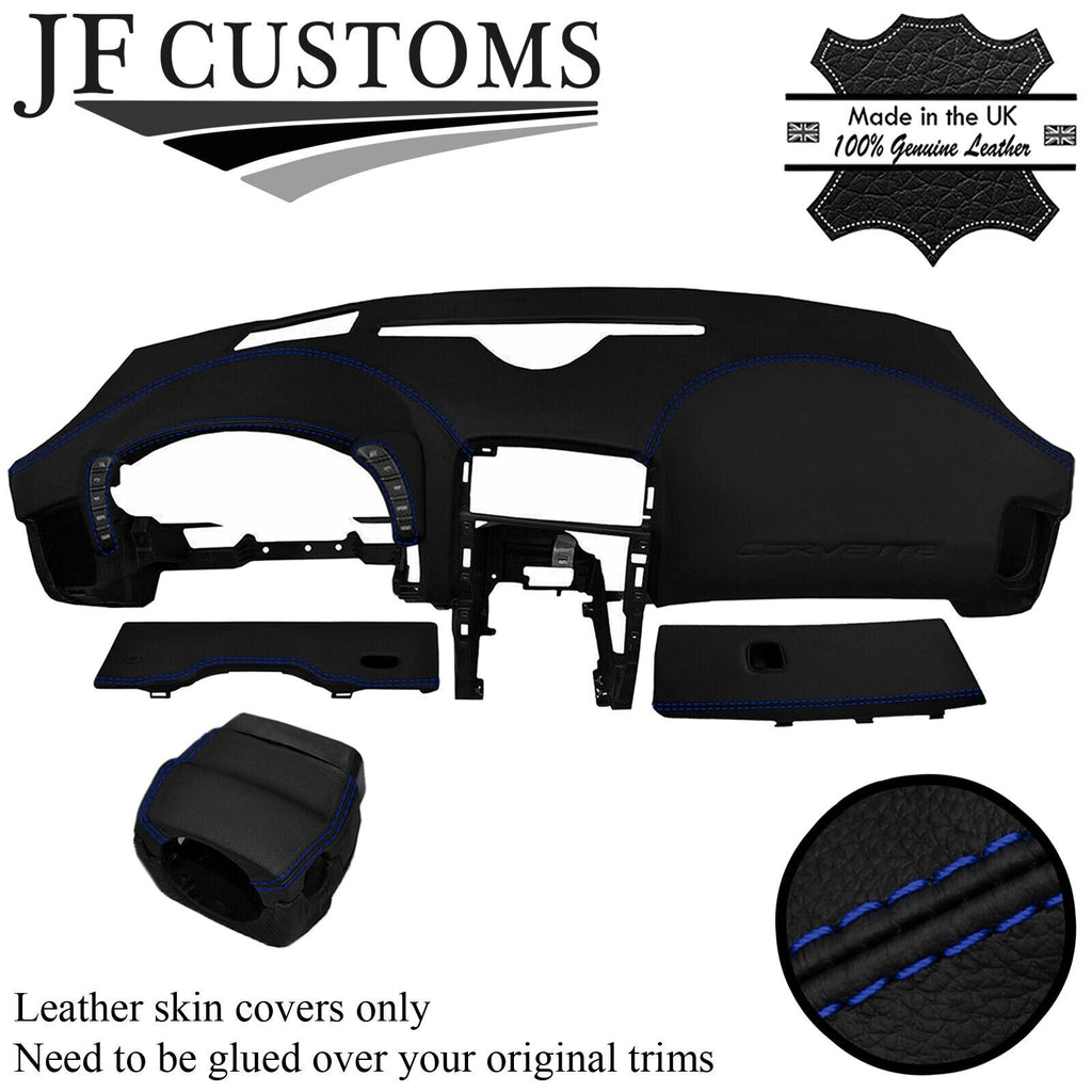 BLUE STITCH LEATHER COVERS FOR CORVETTE C6 05-13 FRONT INTERIOR RECOVERY KIT