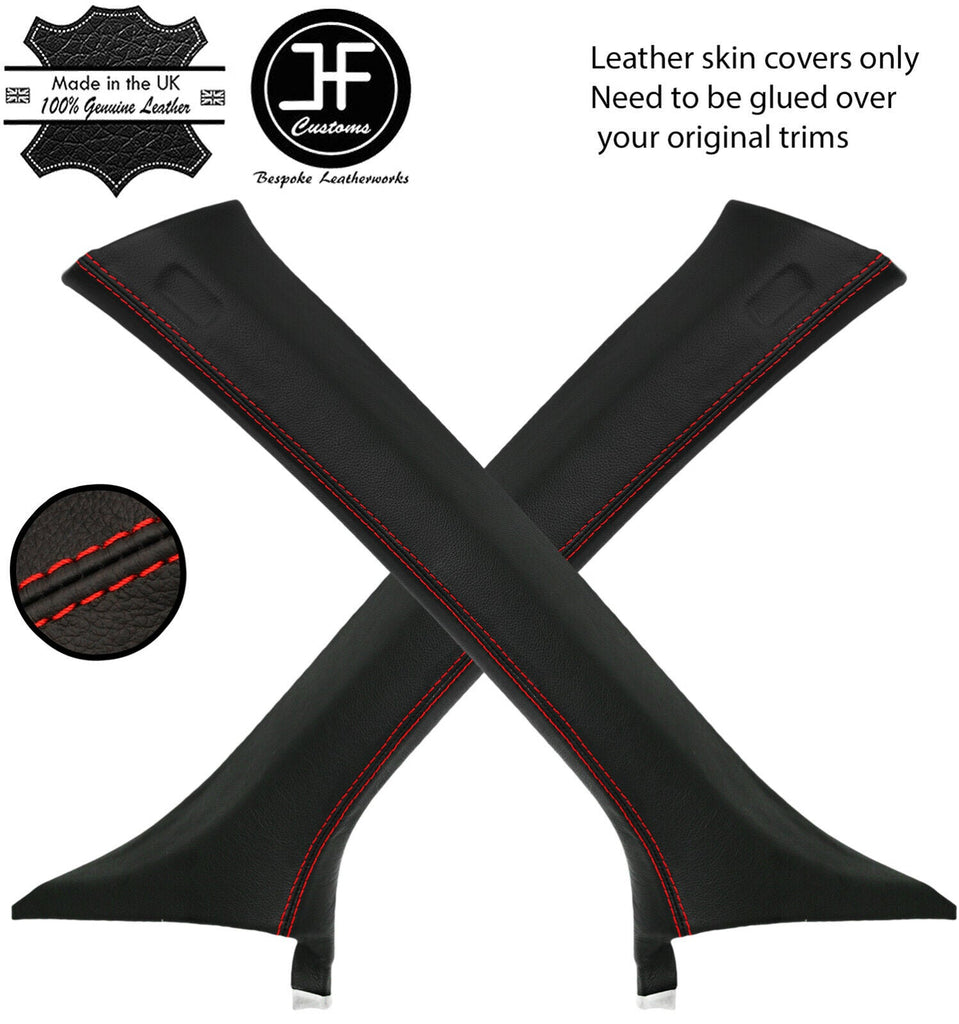 RED  STITCH 2X A POST PILLAR TOP GRAIN LEATHER COVERS FITS AUDI Q5 2008-2015