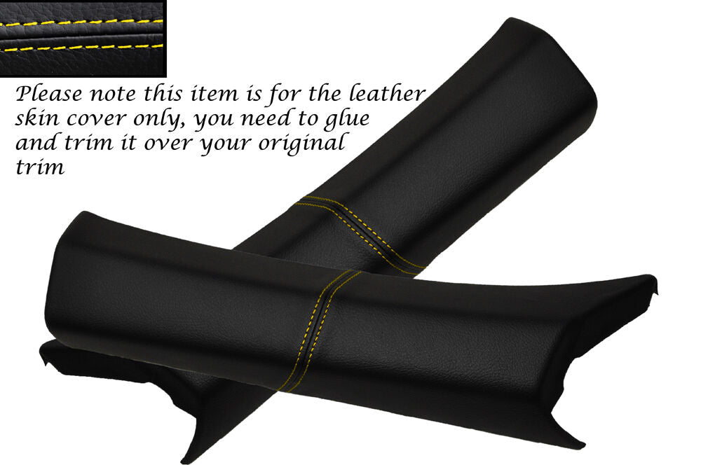 YELLOW STITCH 2X A PILLAR LEATHER SKIN COVERS FITS CHRYSLER CROSSFIRE 2003-2007