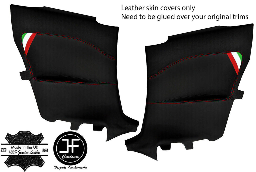 RED STICH 2X REAR DOOR CARD TRIM LEATHER COVER FOR ALFA ROMEO GTV 916 IT FLAG