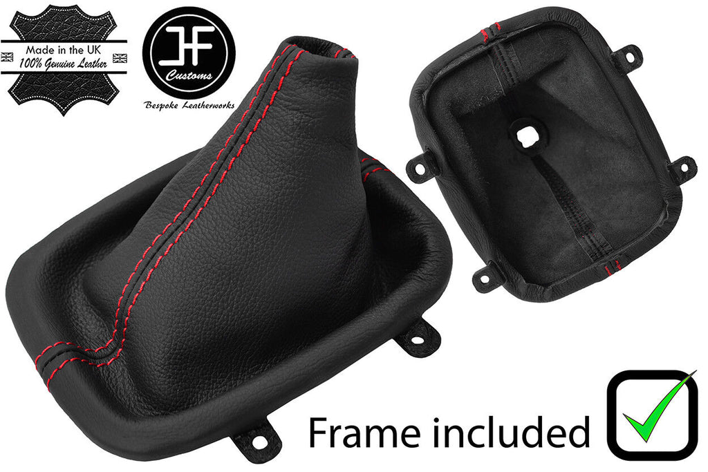 RED STITCH REAL LEATHER GEAR GAITER+PLASTIC FRAME FITS NISSAN S13 1988-1993