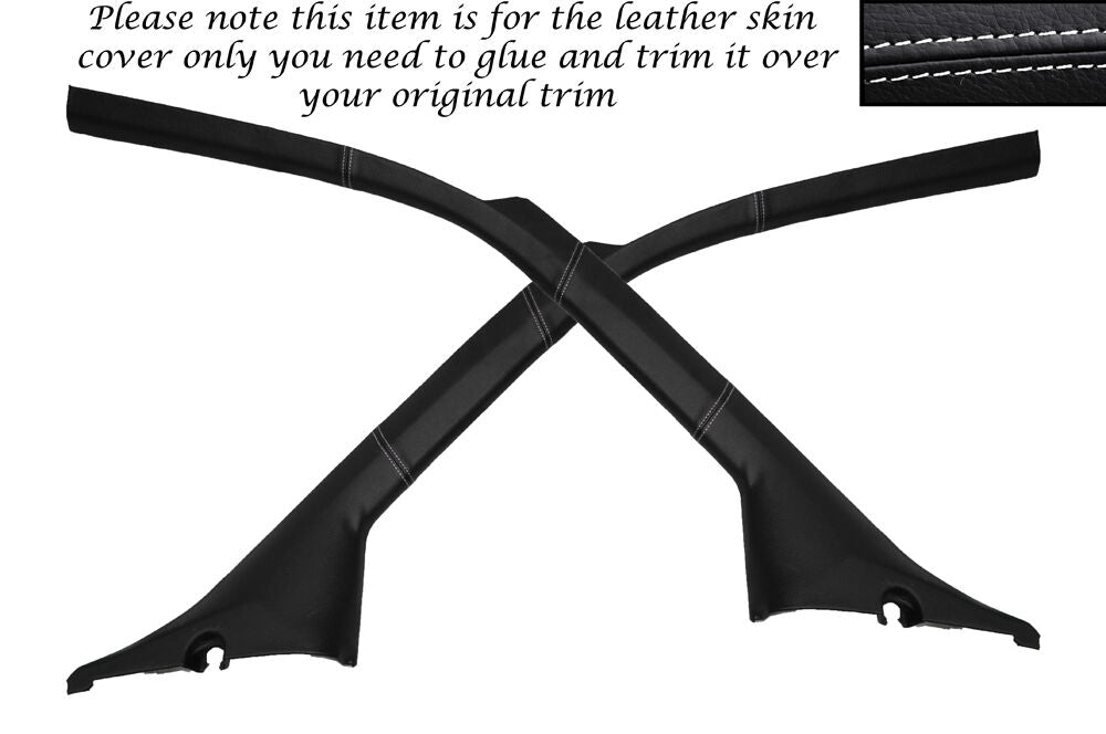 WHITE STITCH 2X WINDSCREEN A PILLAR SKIN COVERS FITS MERCEDES VITO W638 96-03