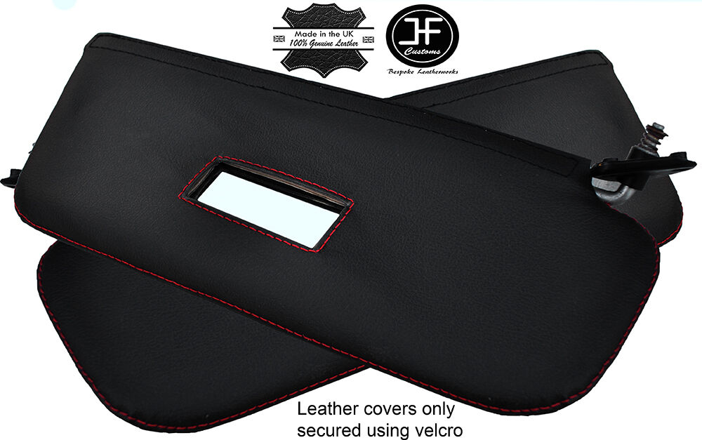 RED STITCHING 2X SUN VISORS LEATHER COVERS FITS FIAT 127 CUSTOM NEW MADE IN UK