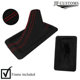 RED DOUBLE STITCH SUEDE GEAR GAITER + PLASTIC FRAME FOR FORD MUSTANG 05-09