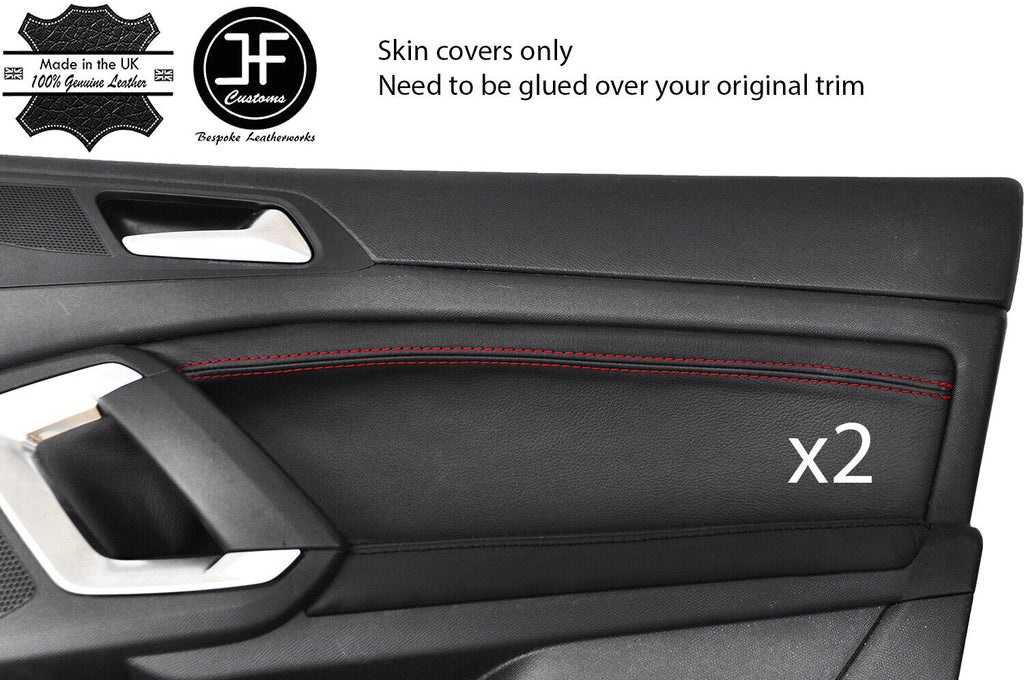 RED STITCH 2X FRONT DOOR CARD TRIM LEATHER COVER FOR PEUGEOT 308 14-18 5 DOOR