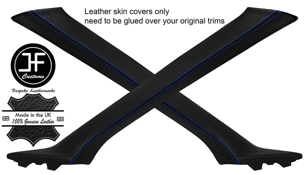 BLUE STITCH 2X A PILLAR LEATHER COVERS FITS FORD TRANSIT MK7 06-13  STYLE 2