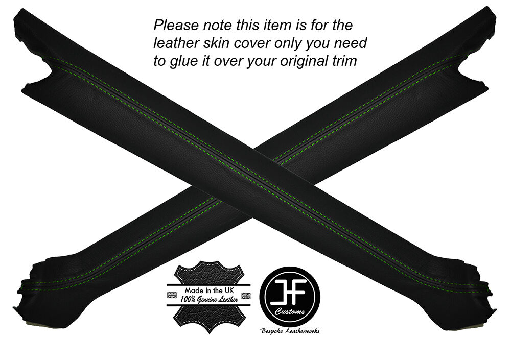 GREEN STITCH 2X A PILLAR LEATHER SKIN COVERS FITS PORSCHE 914 1970-1976