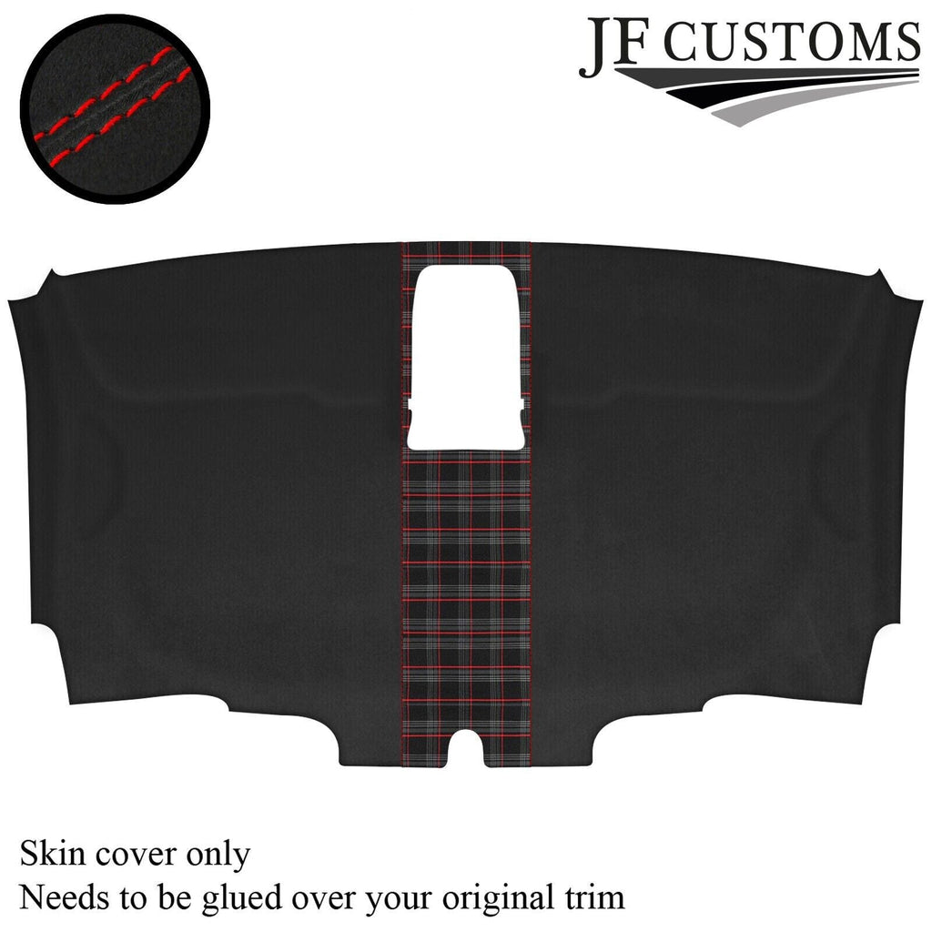 RED STI. TARTAN D GREY SUEDE HEADLINER COVER FOR VW T6 TRANSPORTER VAN 16-19