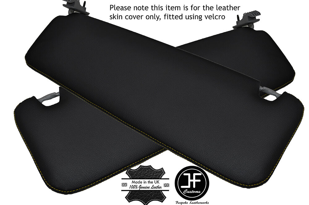 YELLOW STITCH 2X SUN VISORS LTHR COVER FOR VAUXHALL VIVARO RENAULT TRAFFIC 01-14