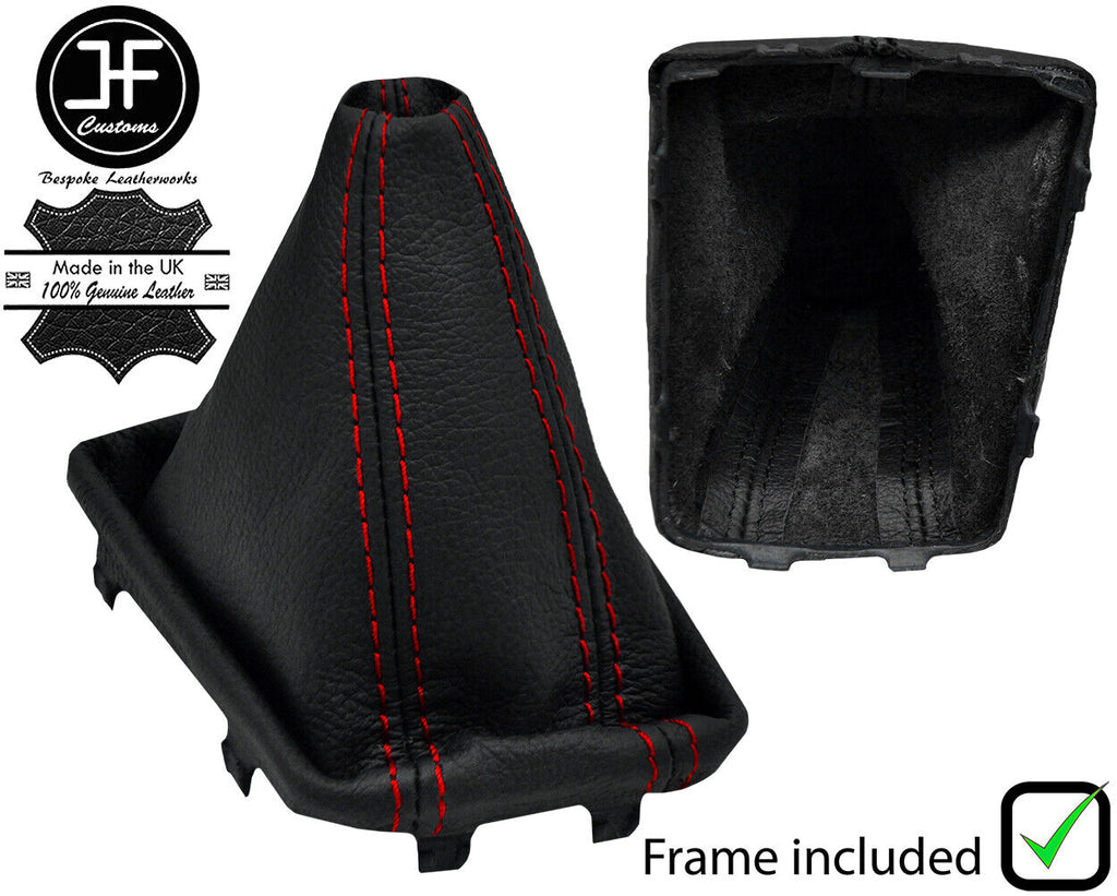 RED STITCH REAL LEATHER GEAR GAITER+PLASTIC FRAME FITS SKODA RAPID 2012-2017