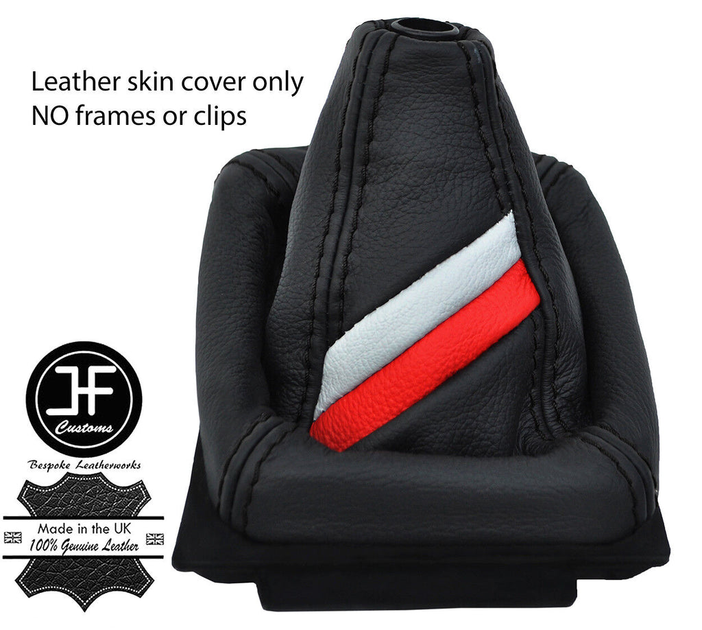 BLACK STITCH SPORT STRIPE TOP GRAIN LEATHER GEAR GAITER FOR AUDI 80 CABRIO B4