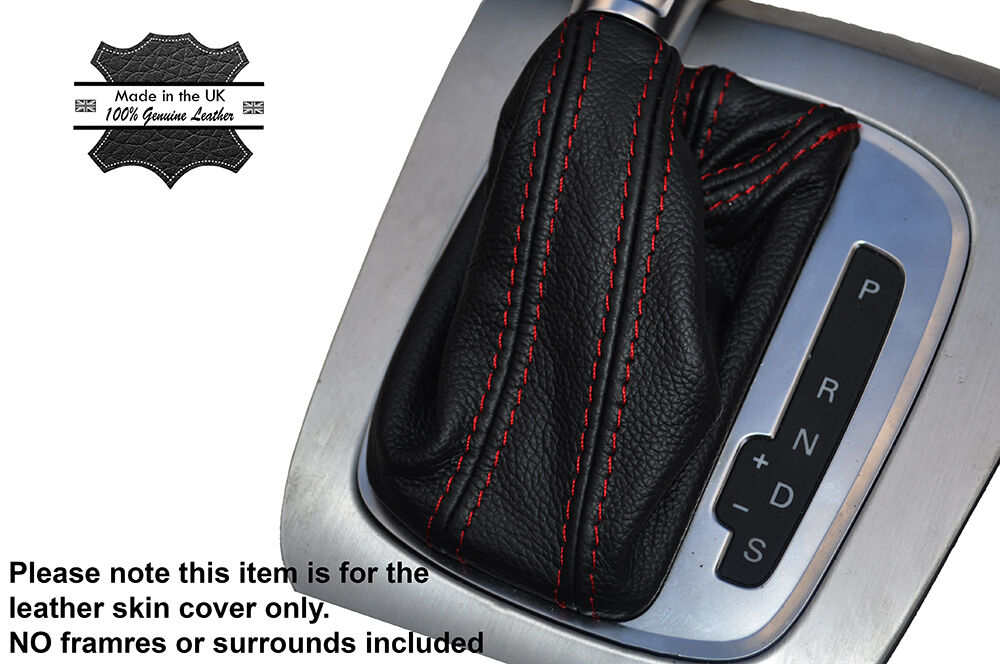 RED STITCH AUTO AUTOMATIC LEATHER SKIN GEAR GAITER FITS AUDI Q3 2012-2015