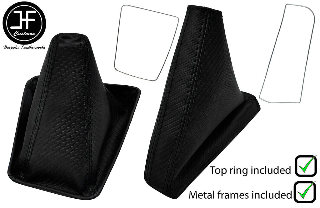 BLACK STITCH CARBON VINYL GAITERS+FRAME+TOP RING FOR NISSAN SKYLINE R32 89-1993