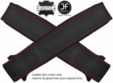 RED STITCH 2X LOWER B PILLAR REAL LEATHER COVERS FITS RANGE ROVER CLASSIC